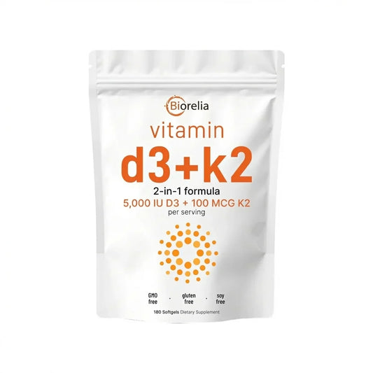 Biorelia - D3+K2 Max: El dúo natural que guía el calcio a tus huesos y protege tu corazón.